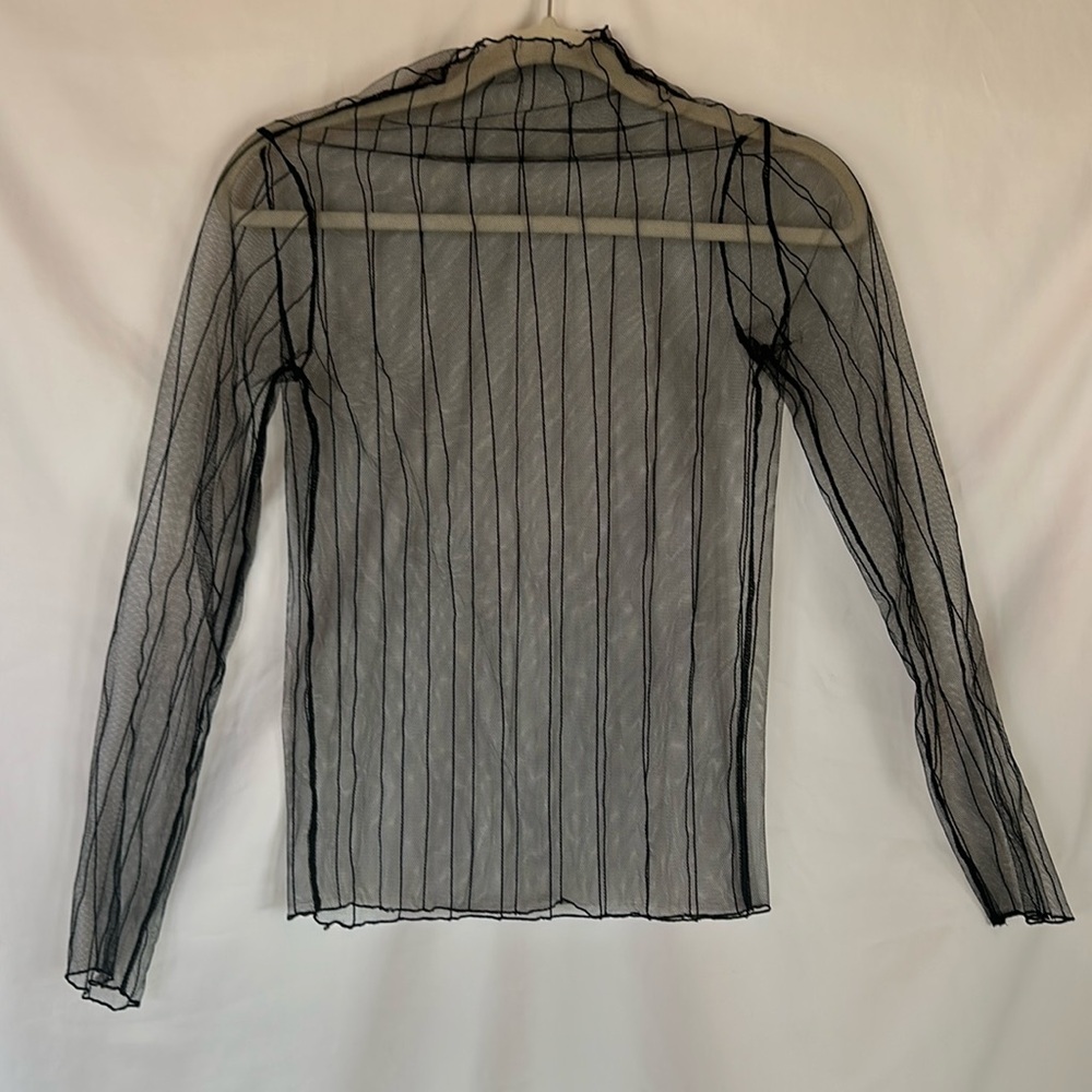 Sheer Black Mesh Long Sleeve Shirt - Size M
